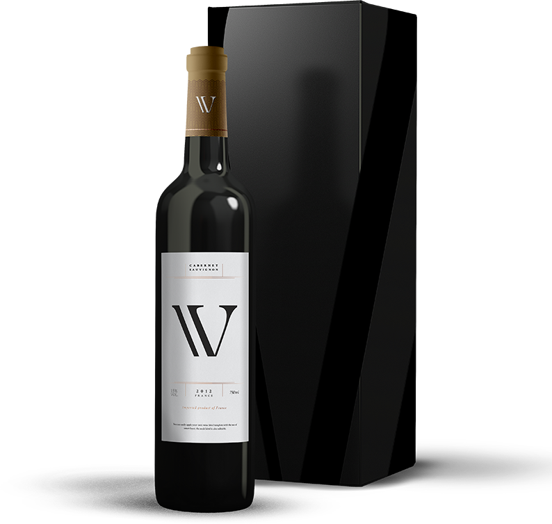 Chai vang đỏ Cabernet Sauvignon trong hộp quà màu đen